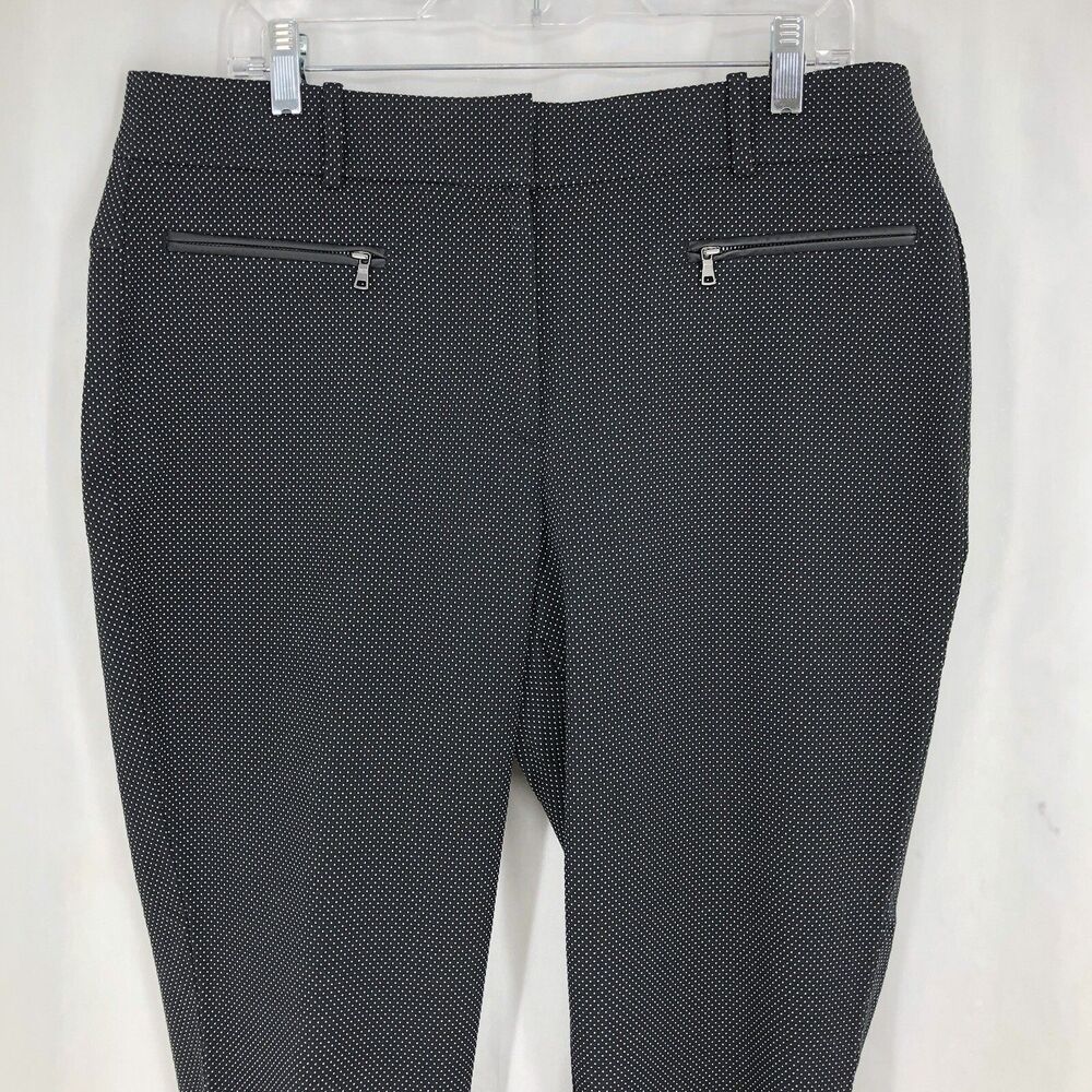 ANN TAYLOR Curvy Fit Black White Dot Textured Pants Front Zip Pockets 12 34x28